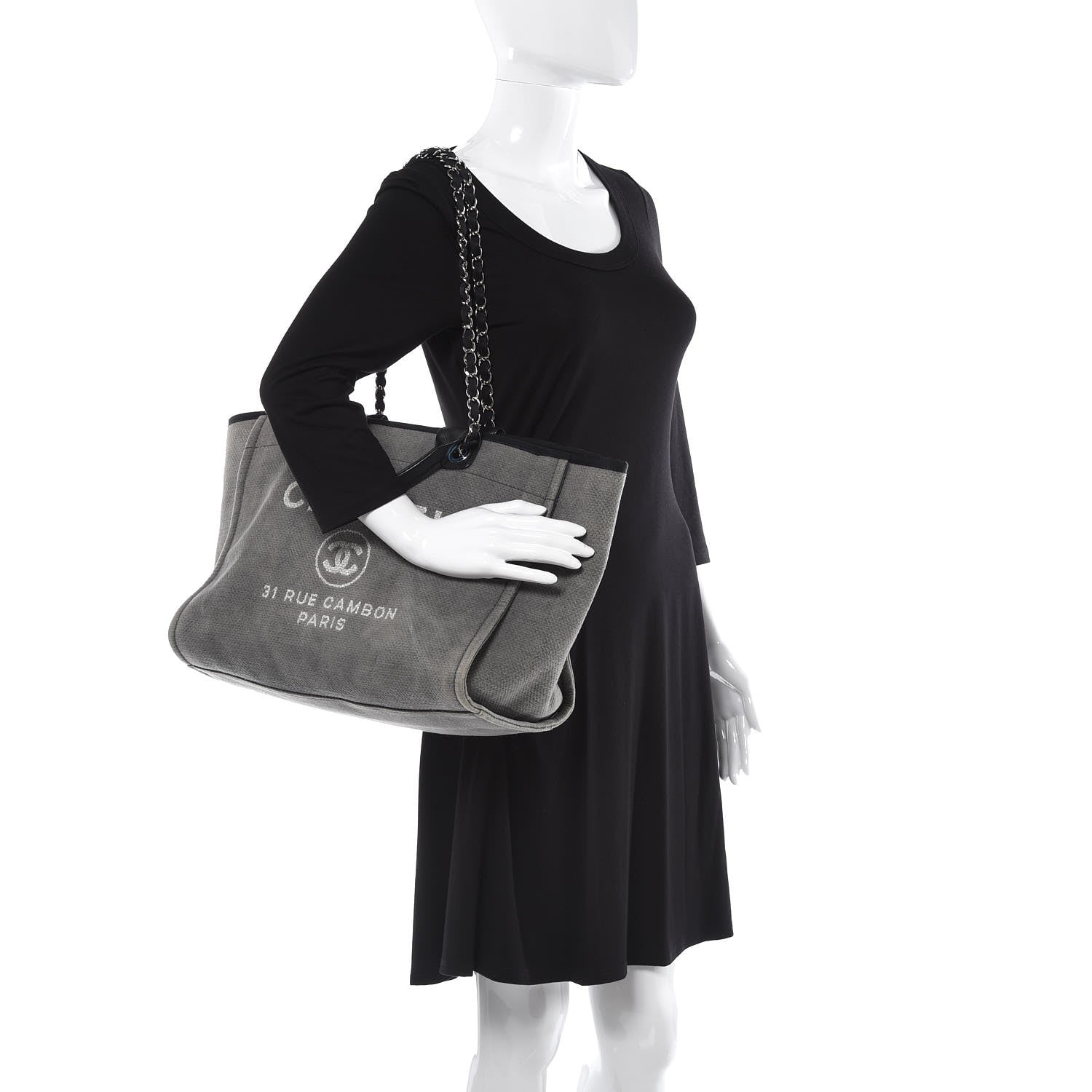 Chanel Canvas Deauville Large Tote Grey 2 of 15
