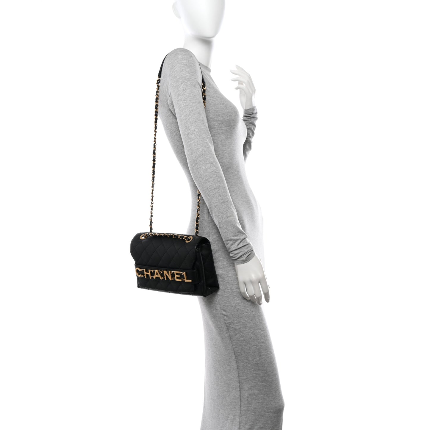 Calfskin Quilted Enchained Flap Black