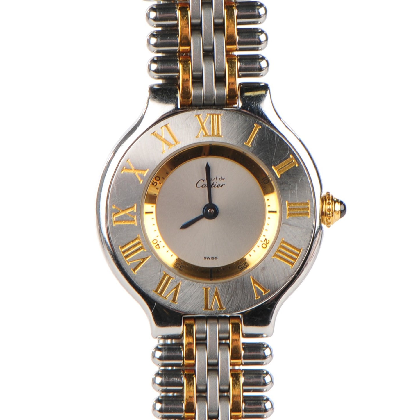 Stainless Steel 18K Yellow Gold 28mm Must De 21 Bullet Link Quartz Watch