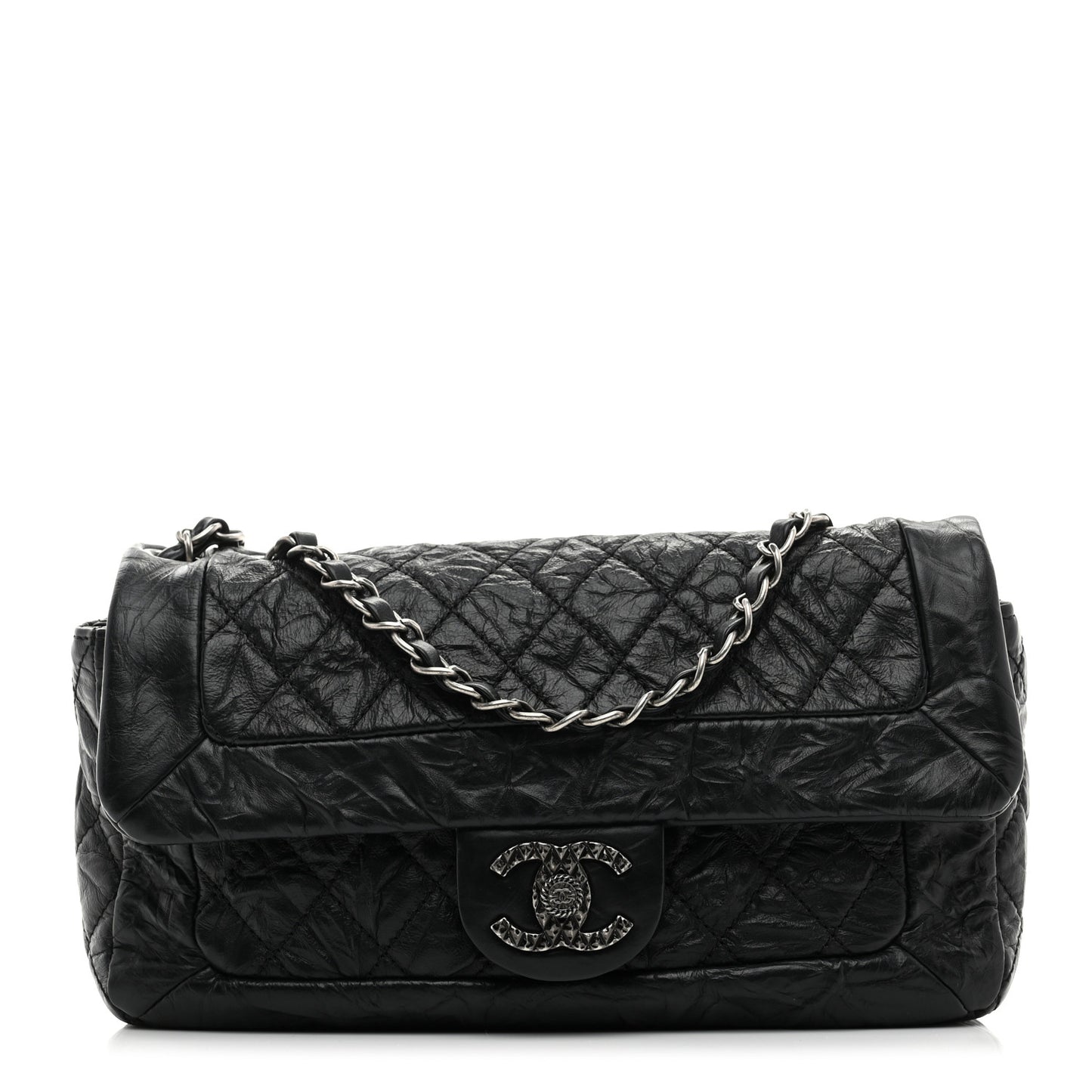 Aged Calfskin Coco Rider Flap Black