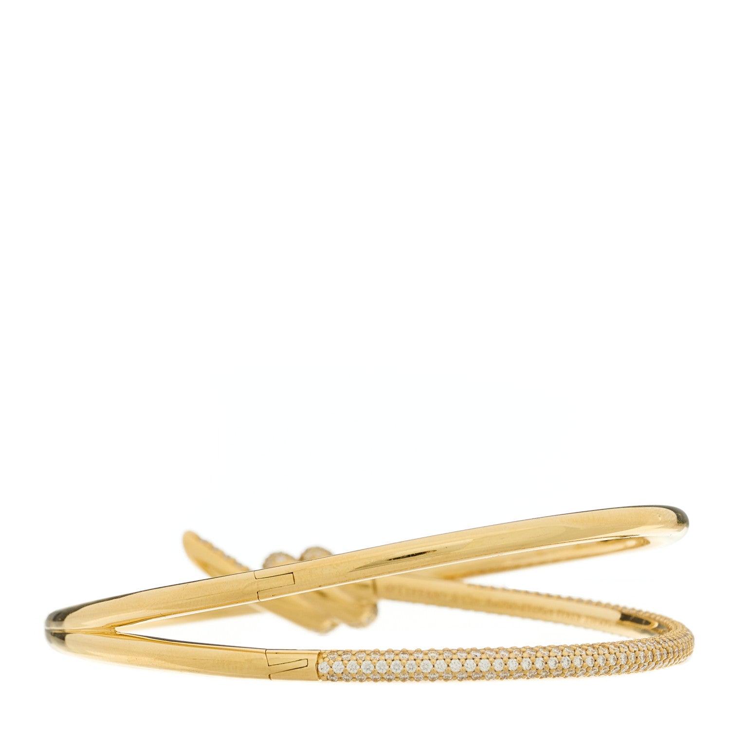 Tiffany 18K Yellow Gold Diamond Knot Double Row Hinged Bangle Bracelet 3 of 4