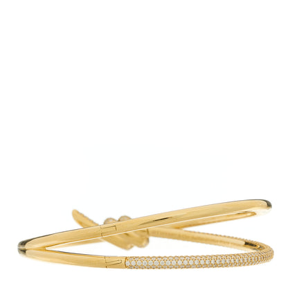 Tiffany 18K Yellow Gold Diamond Knot Double Row Hinged Bangle Bracelet 3 of 4