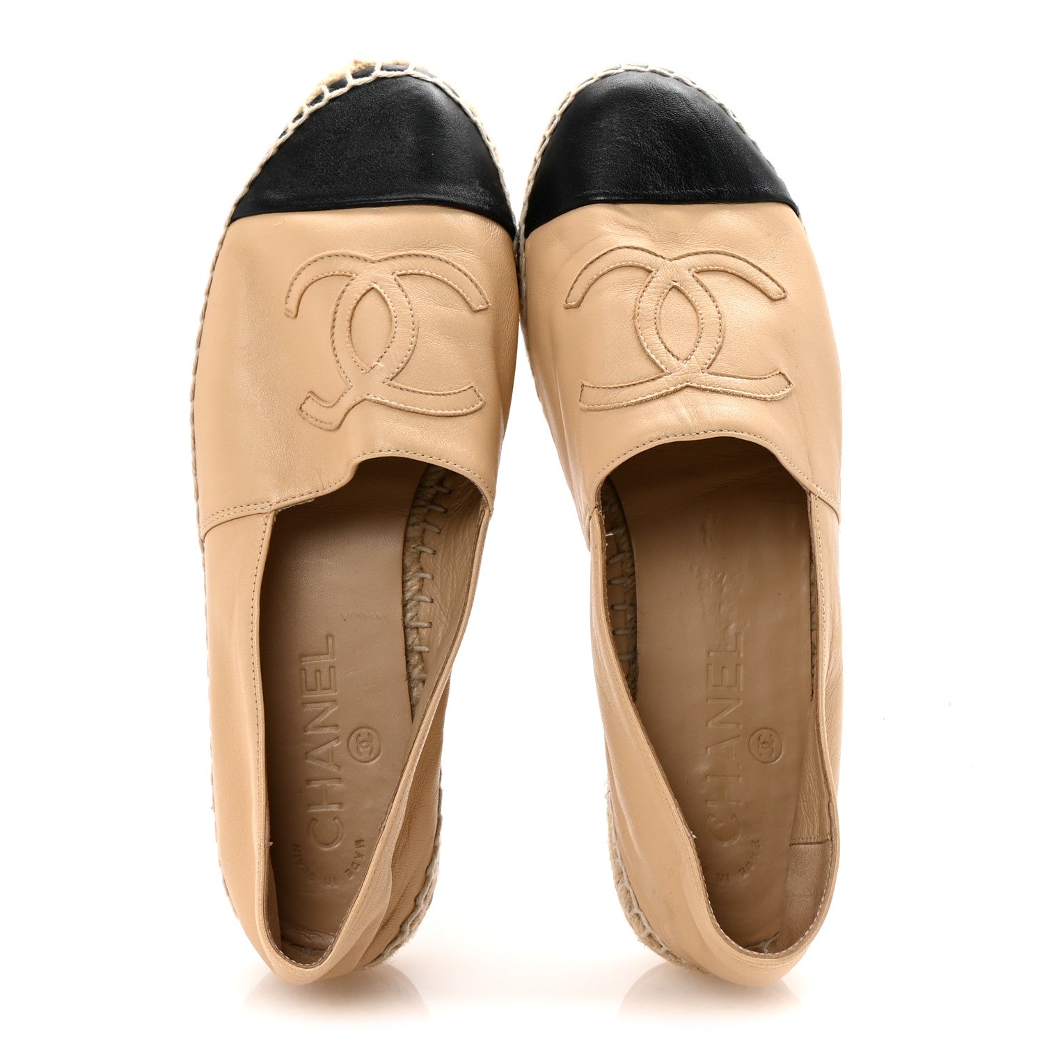 Chanel Lambskin CC Espadrilles 37 Beige Black 2 of 9