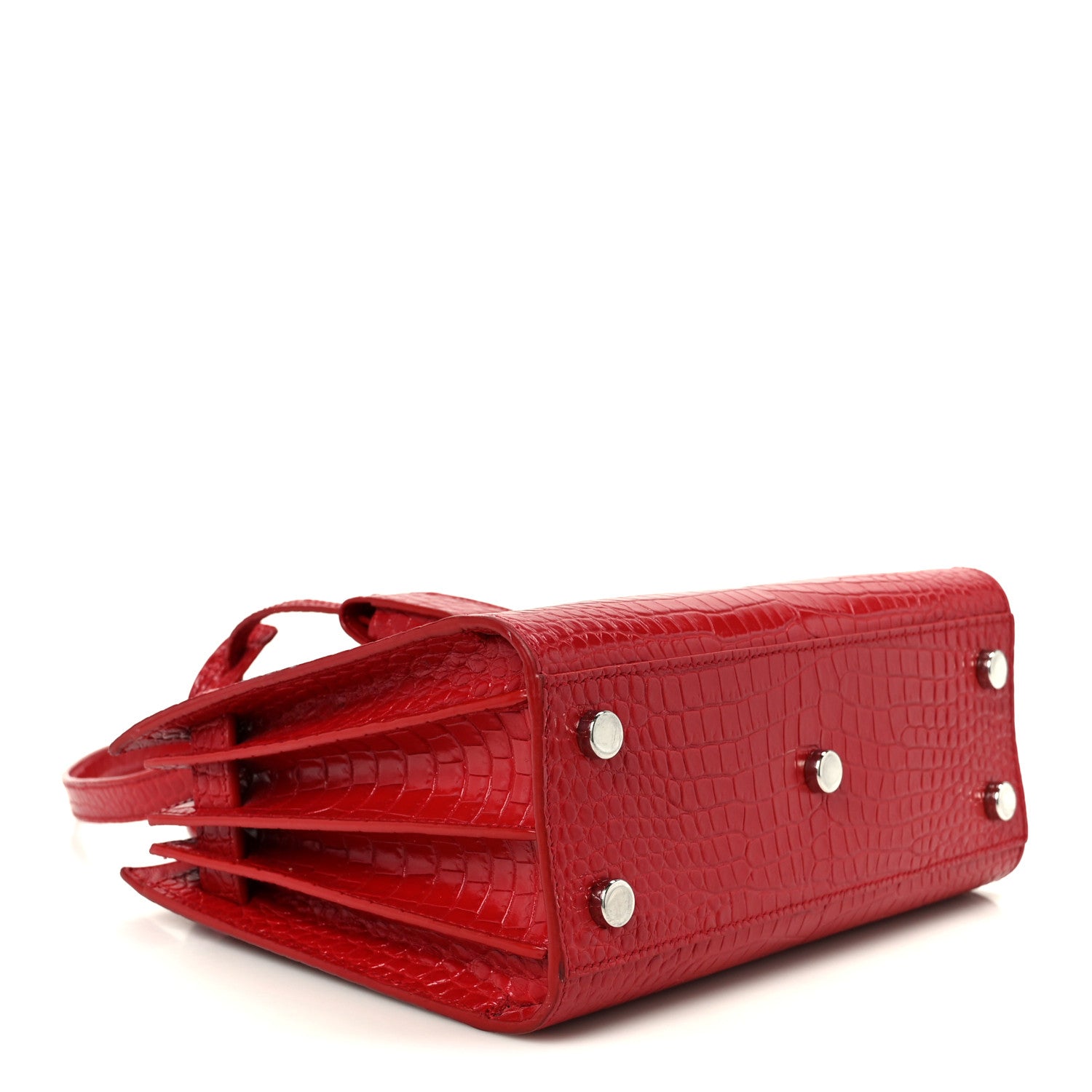 Saint Laurent Calfskin Crocodile Embossed Nano Sac De Jour Red 3 of 13
