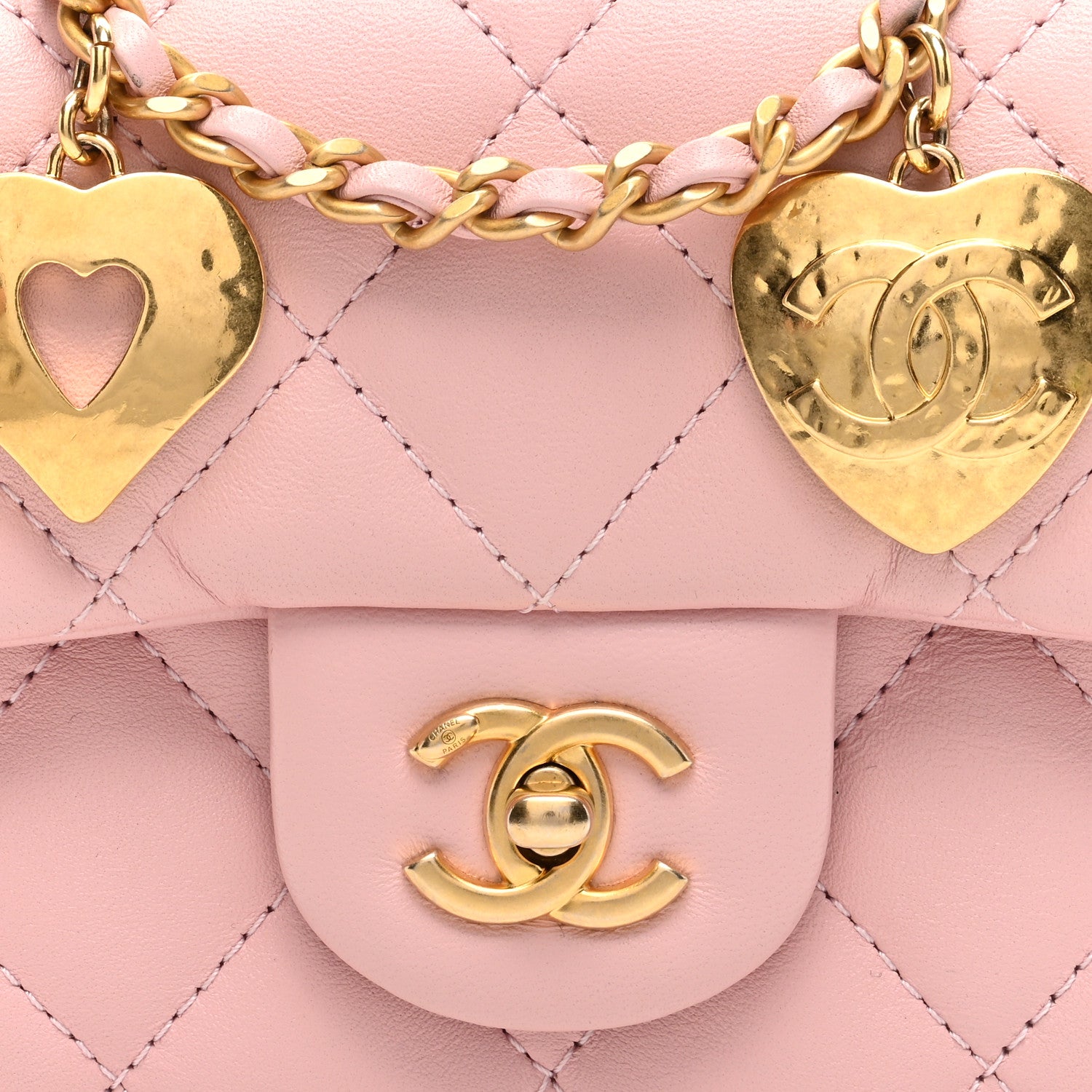 Chanel Lambskin Quilted Mini Heart Charms Flap Light Pink 7 of 9