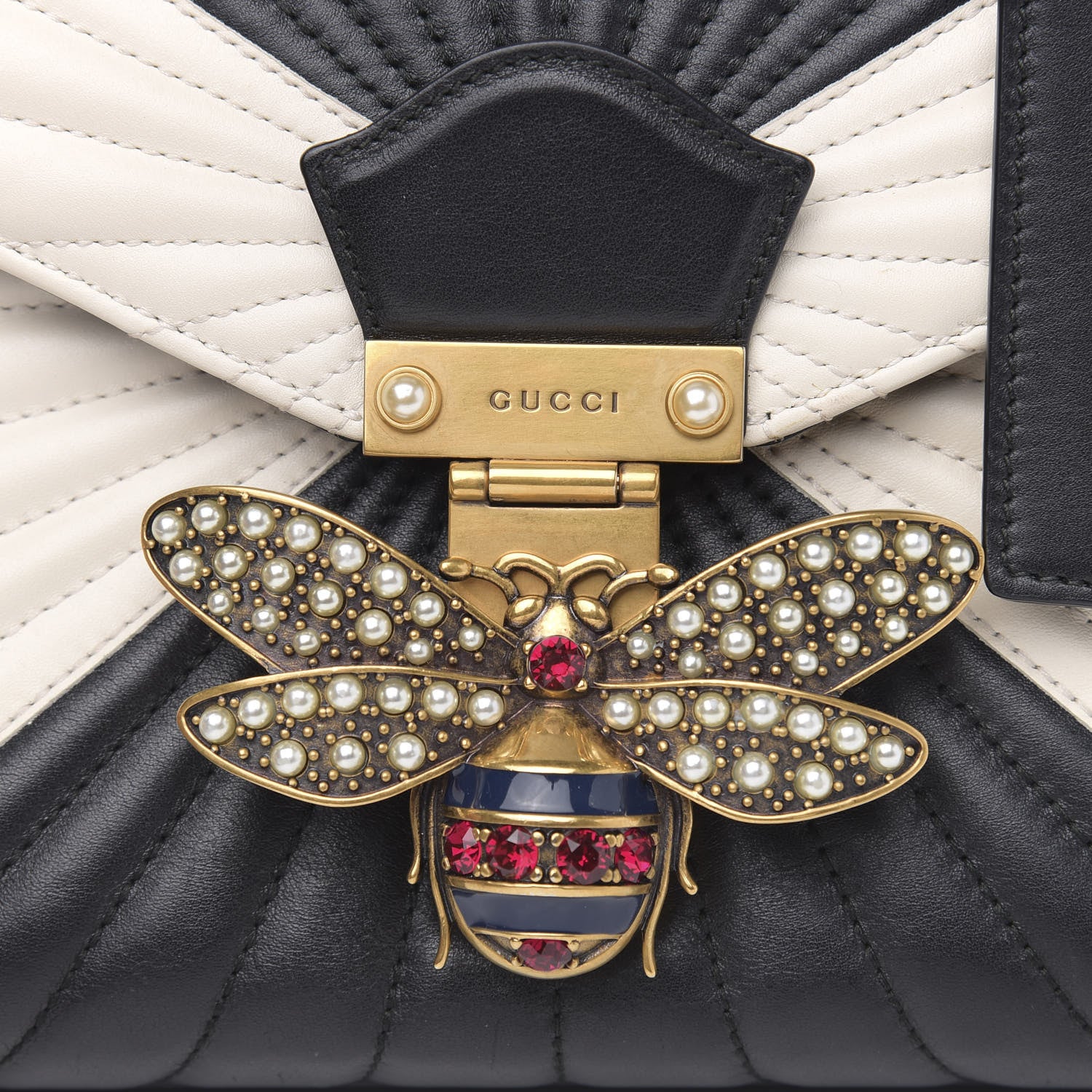 Gucci Calfskin Bamboo Trapuntata Queen Margaret Top Handle Bag Mystic White Black 12 of 15