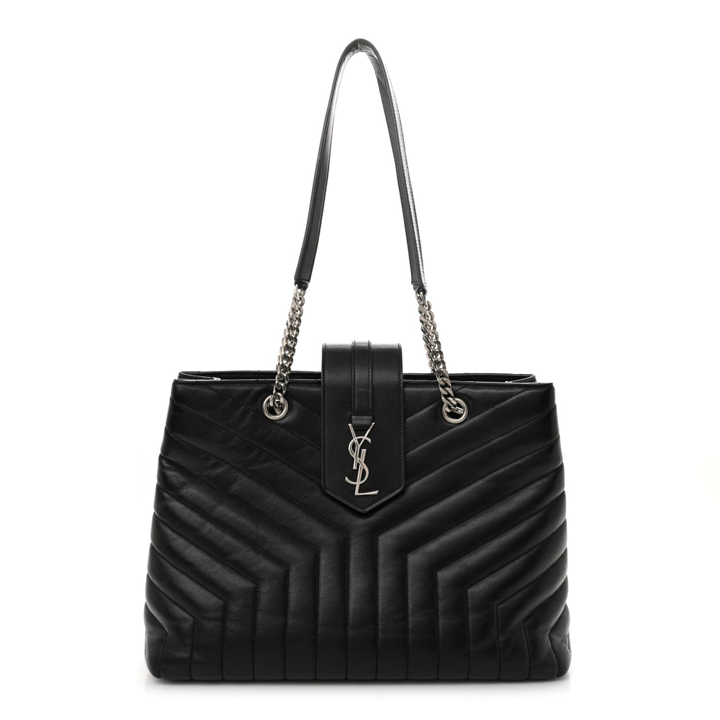 Calfskin Y Quilted Monogram Large Loulou Shopper Black