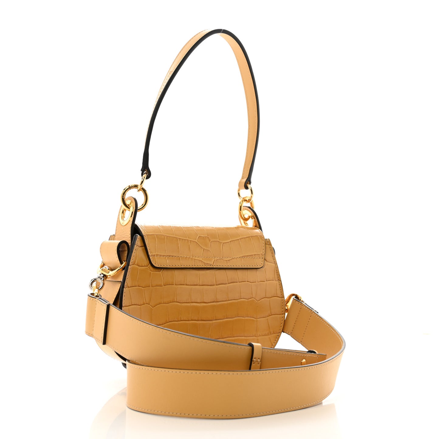 Calfskin Crocodile Embossed Small Tess Bag Honey Gold