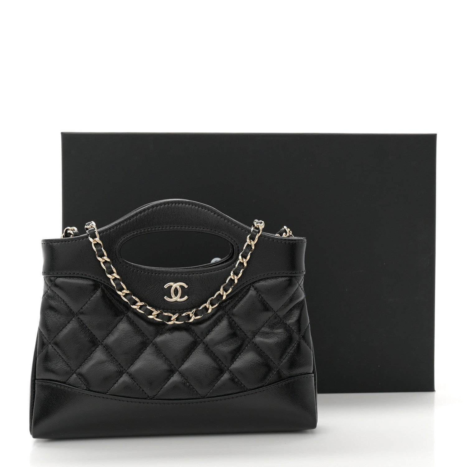 Chanel Shiny Crumpled Calfskin Quilted Nano 31 Shopping Bag Black 12 of 12