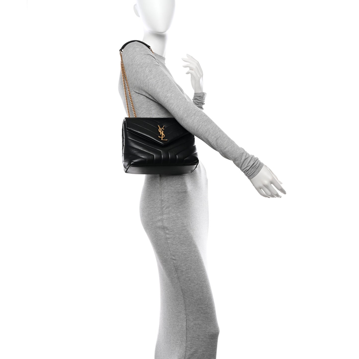 Calfskin Y Quilted Monogram Small Loulou Chain Satchel Black