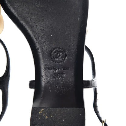 Chanel Lambskin Camellia Thong Sandals 36 Black White 8 of 16