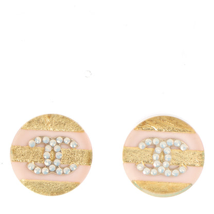 Chanel Resin Crystal Striped CC Earrings Pink Gold 2 of 6