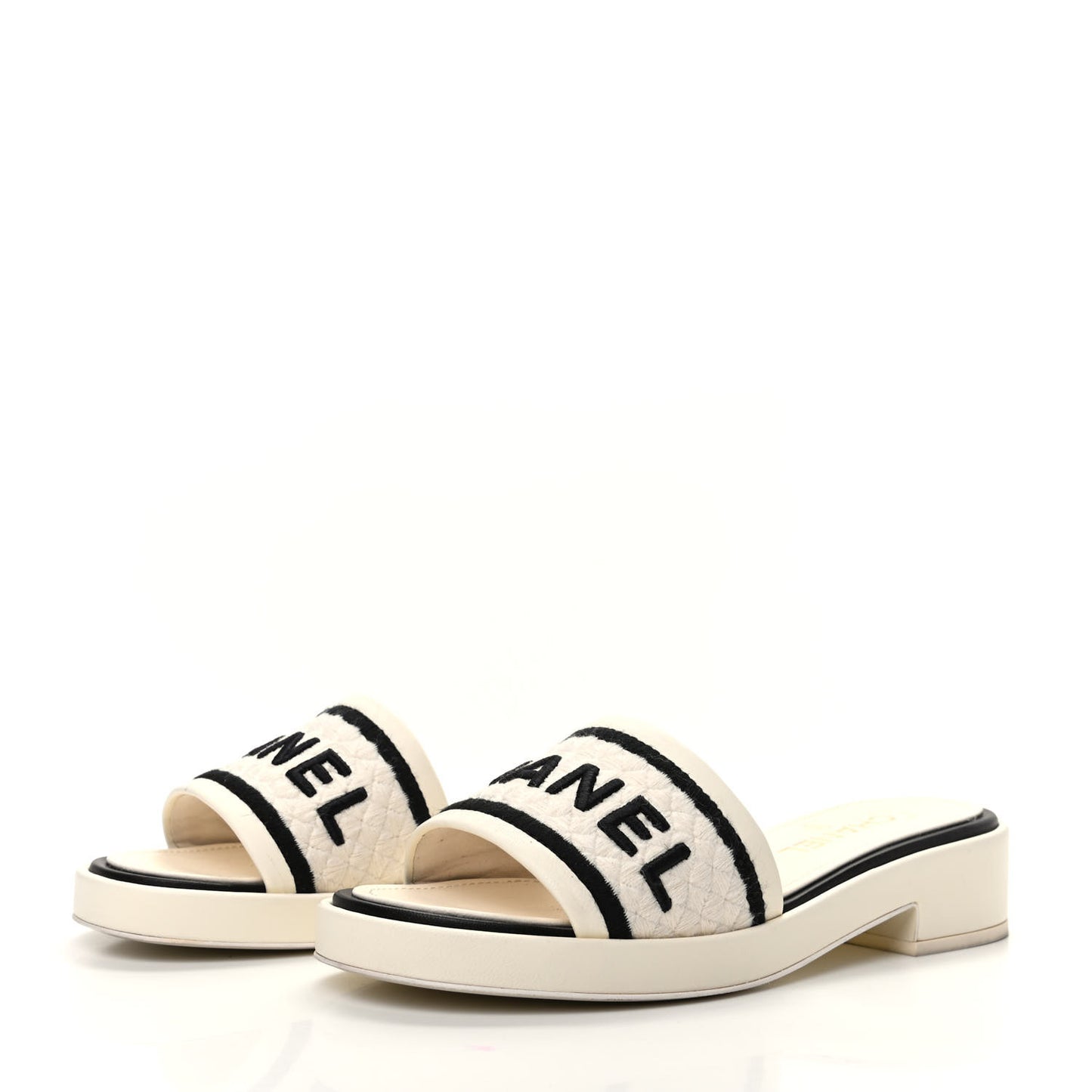 Lambskin Embroidered Logo Mules 39 Ivory Black