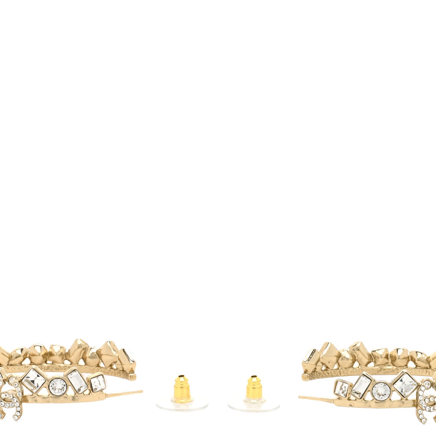 Metal Crystal CC Hoop Earrings Gold