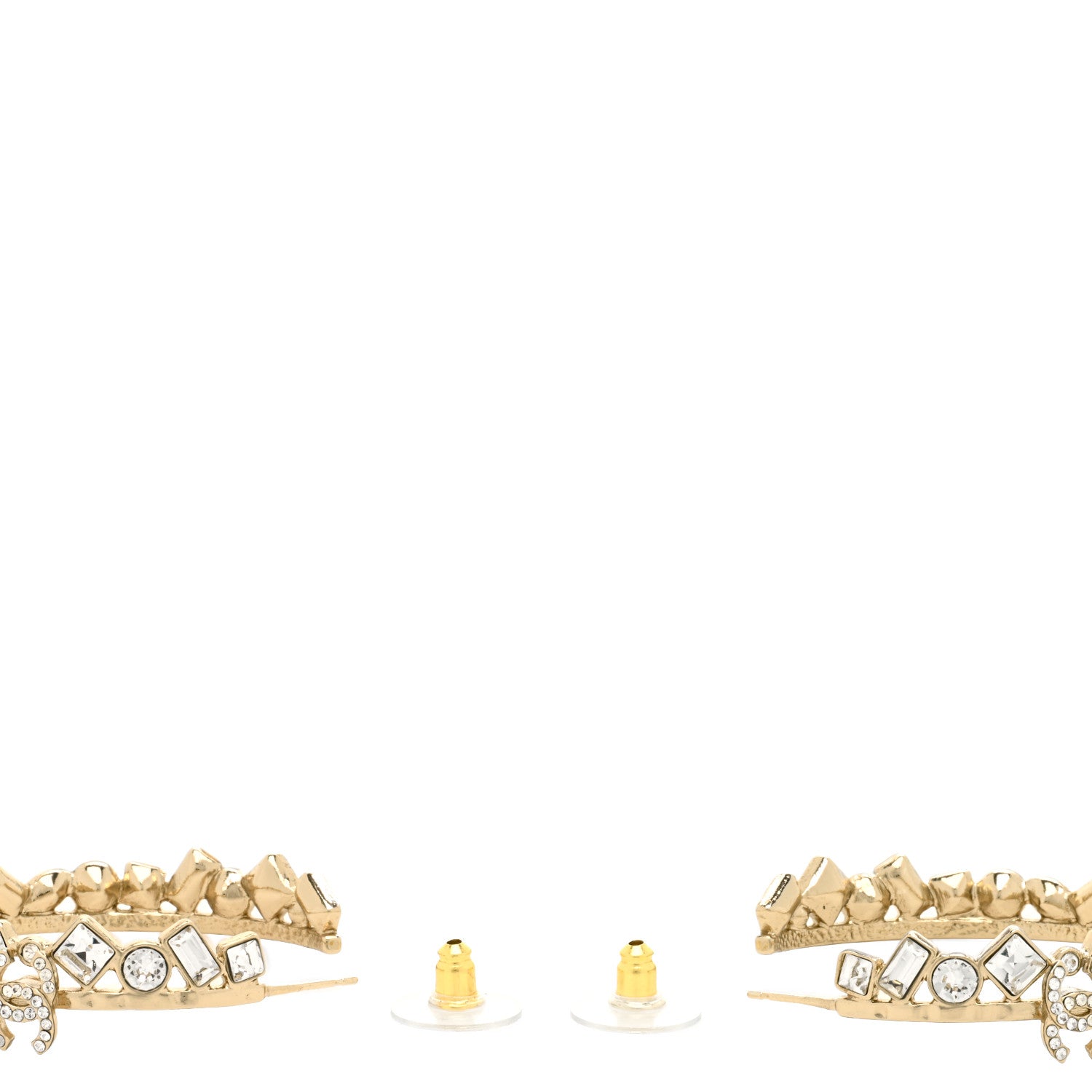 Chanel Metal Crystal CC Hoop Earrings Gold 3 of 4