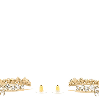 Chanel Metal Crystal CC Hoop Earrings Gold 3 of 4