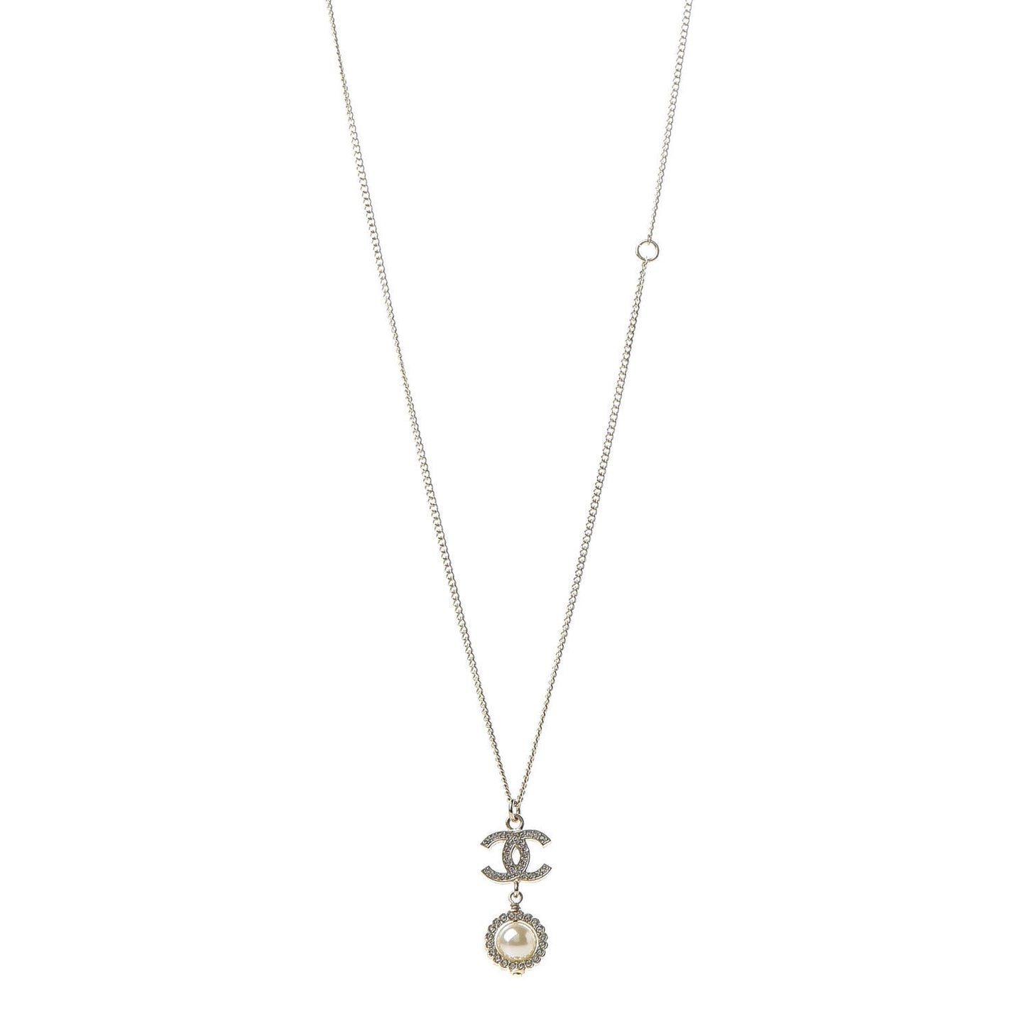 Crystal CC Pearl Drop Necklace Gold