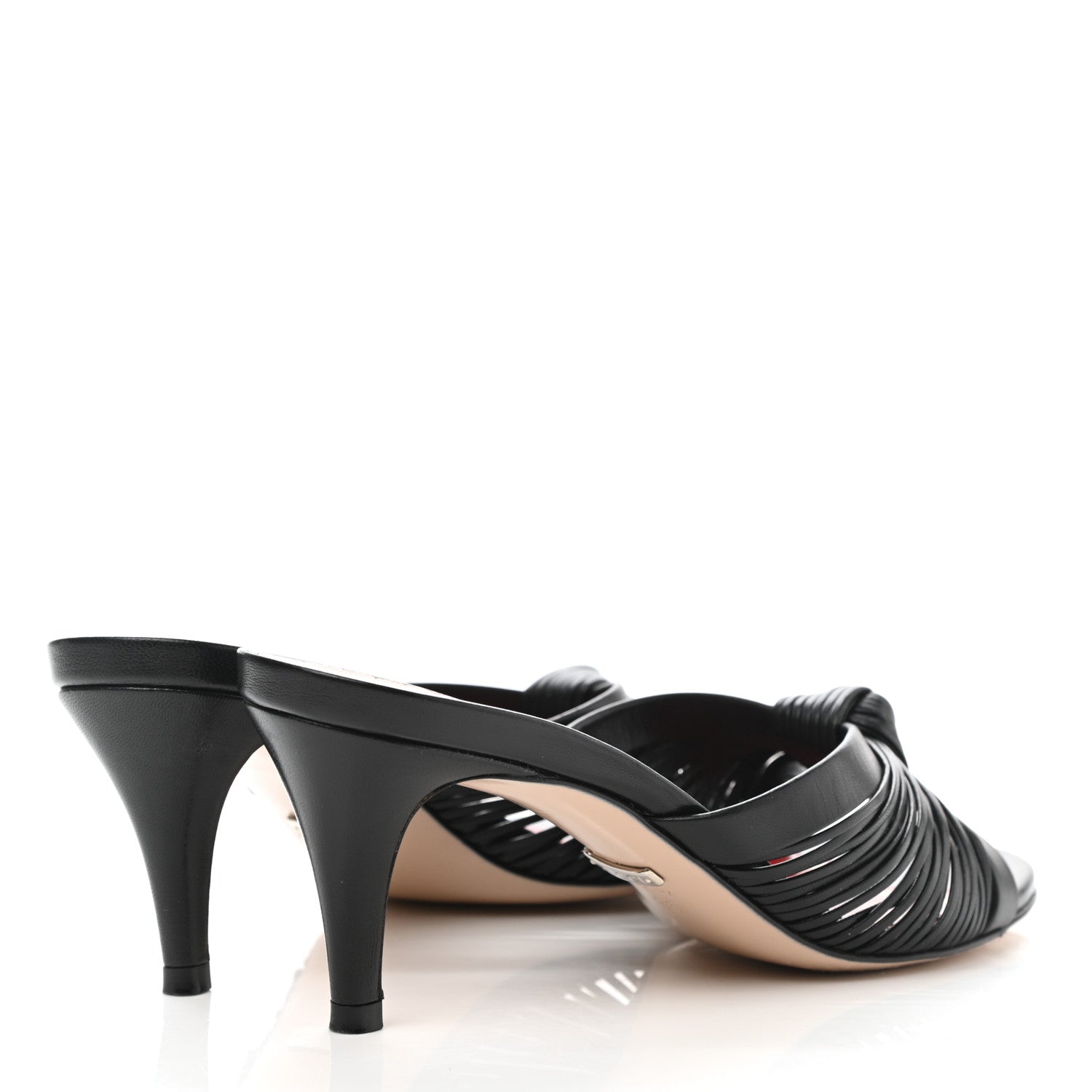 Gucci Nappa Crawford Knot Mid Heel Slide Sandals 35 Black 4 of 11