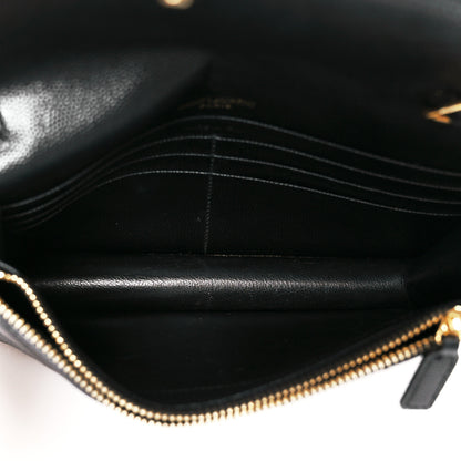 Saint Laurent Grain De Poudre Matelasse Chevron Monogram Envelope Chain Wallet Black 5 of 10