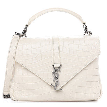 Saint Laurent Calfskin Crocodile Embossed Medium College Monogram Satchel Dove White 1 of 17