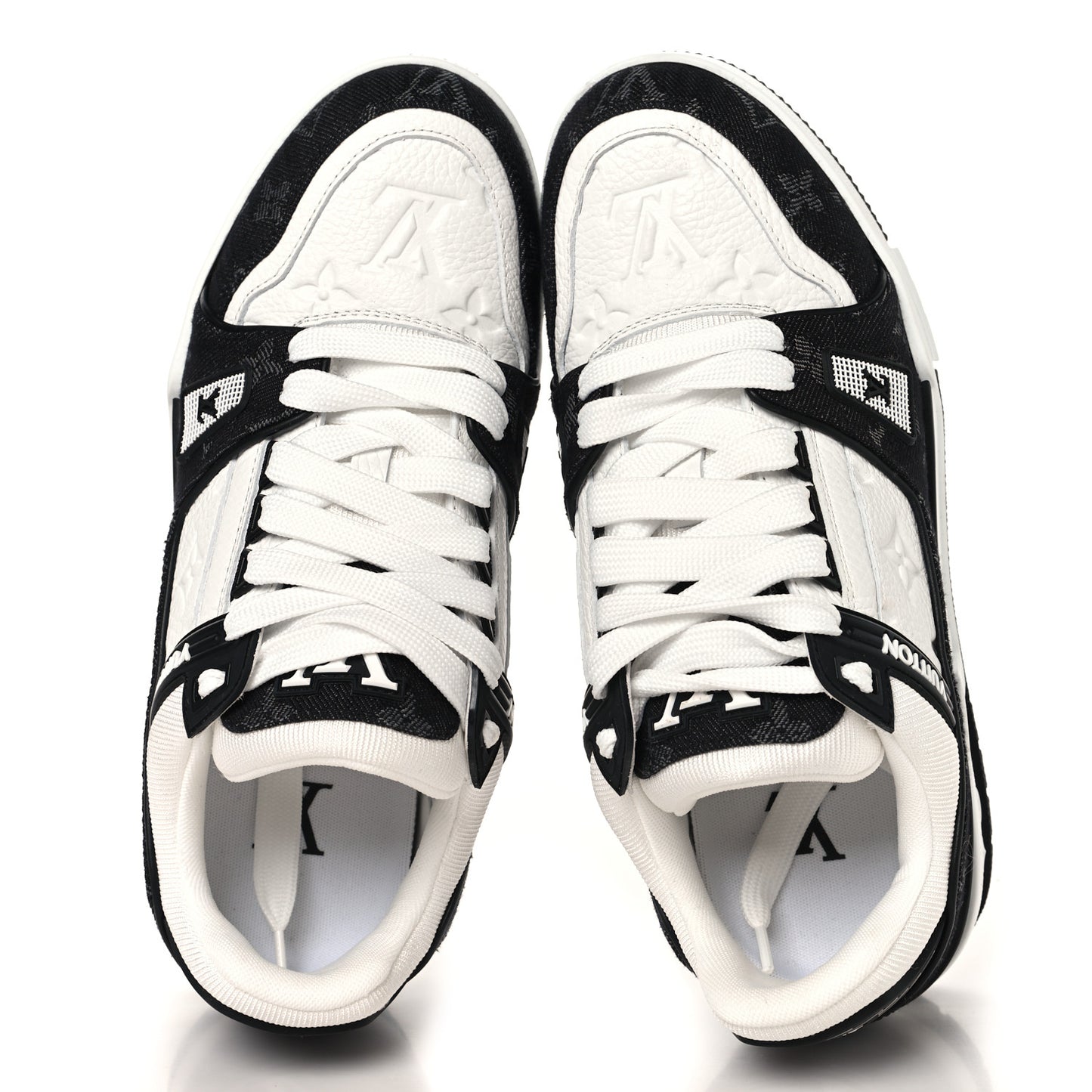Calfskin Embossed Monogram Denim Womens LV Trainer Sneakers 38.5 Black