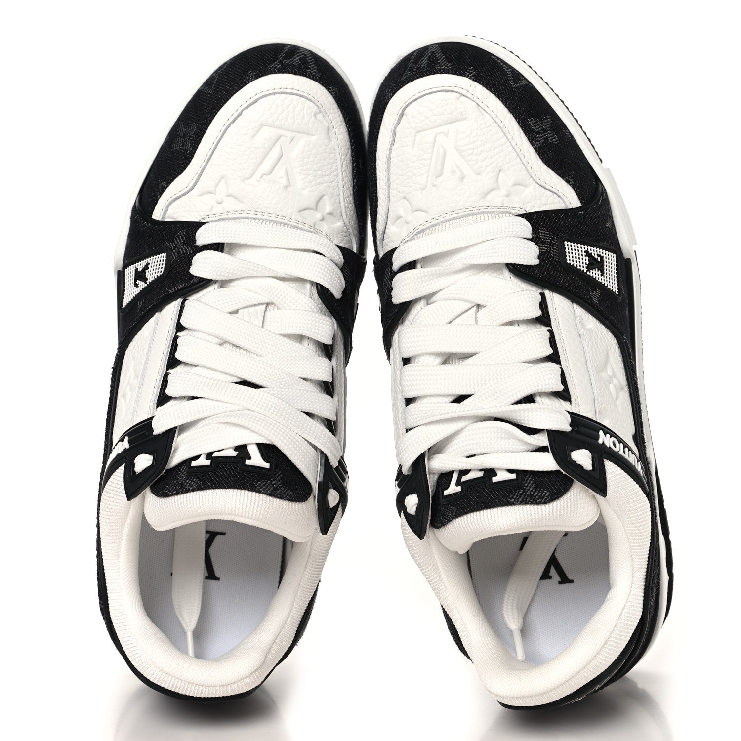 Louis Vuitton Calfskin Embossed Monogram Denim Womens LV Trainer Sneakers 38.5 Black 2 of 8