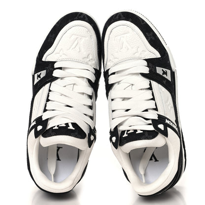 Louis Vuitton Calfskin Embossed Monogram Denim Womens LV Trainer Sneakers 38.5 Black 2 of 8