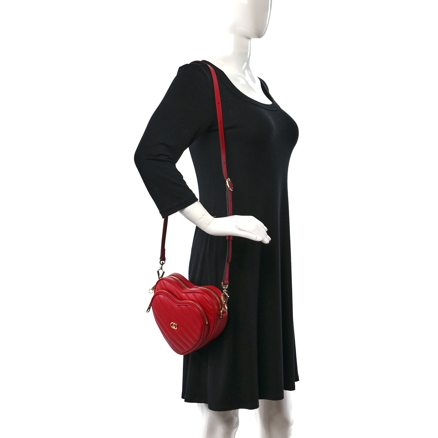 Gucci Calfskin Matelasse Diagonal Mini Interlocking G Heart Shoulder Bag Hibiscus Red 2 of 10