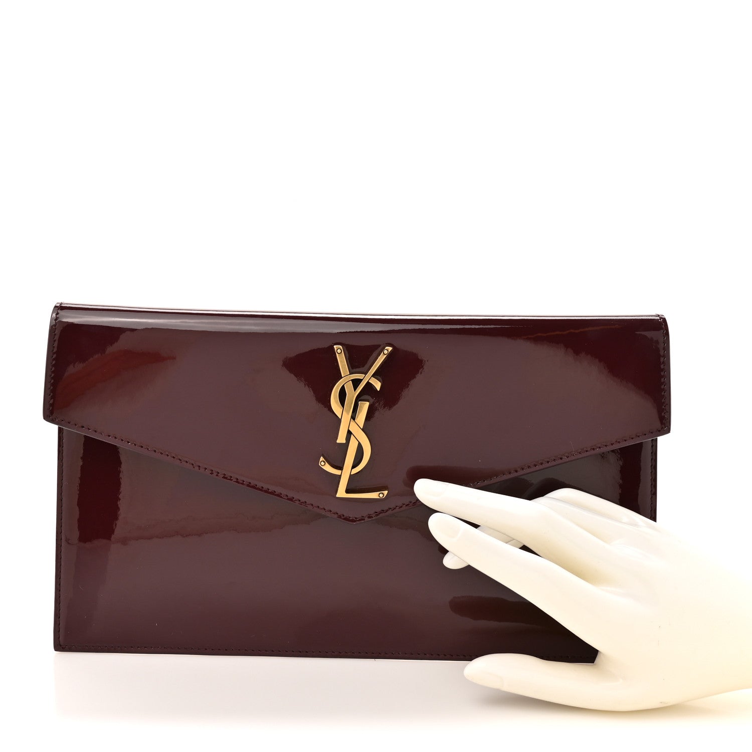 Saint Laurent Patent Calfskin Monogram Uptown Clutch Dark Red Wine 2 of 10