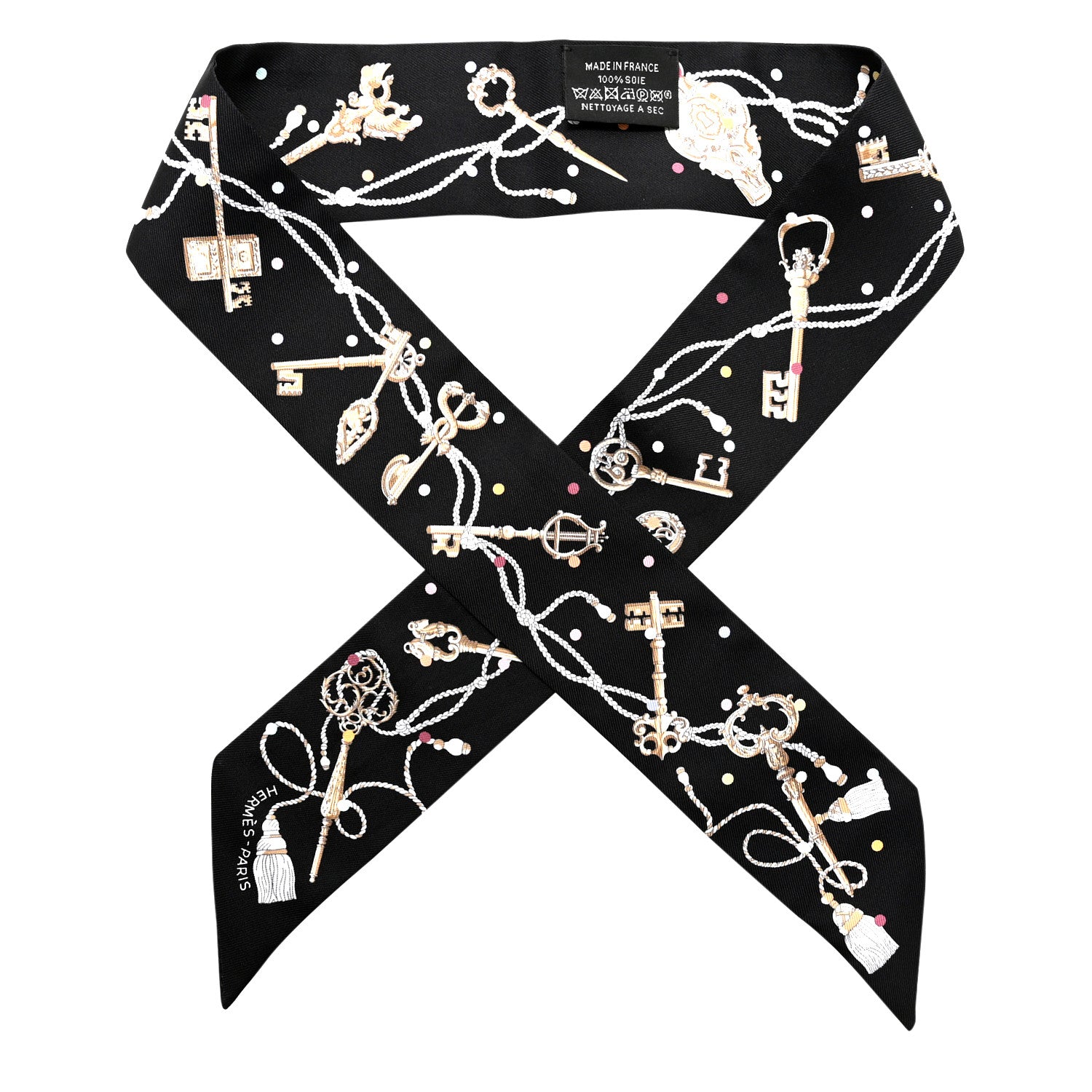 Hermes Silk Les Cles A Pois Twilly Black Beige Rose Multicolor 1 of 4