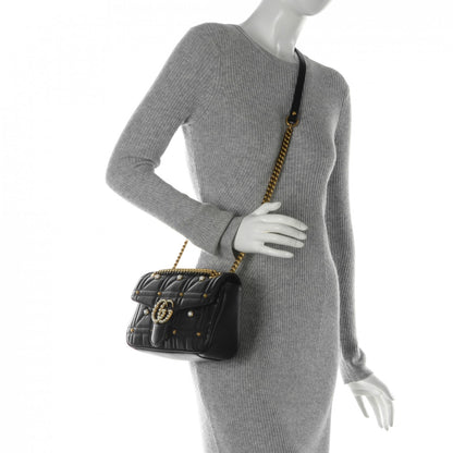 Gucci Calfskin Matelasse Studded Small Pearly GG Marmont Shoulder Bag Black 2 of 7