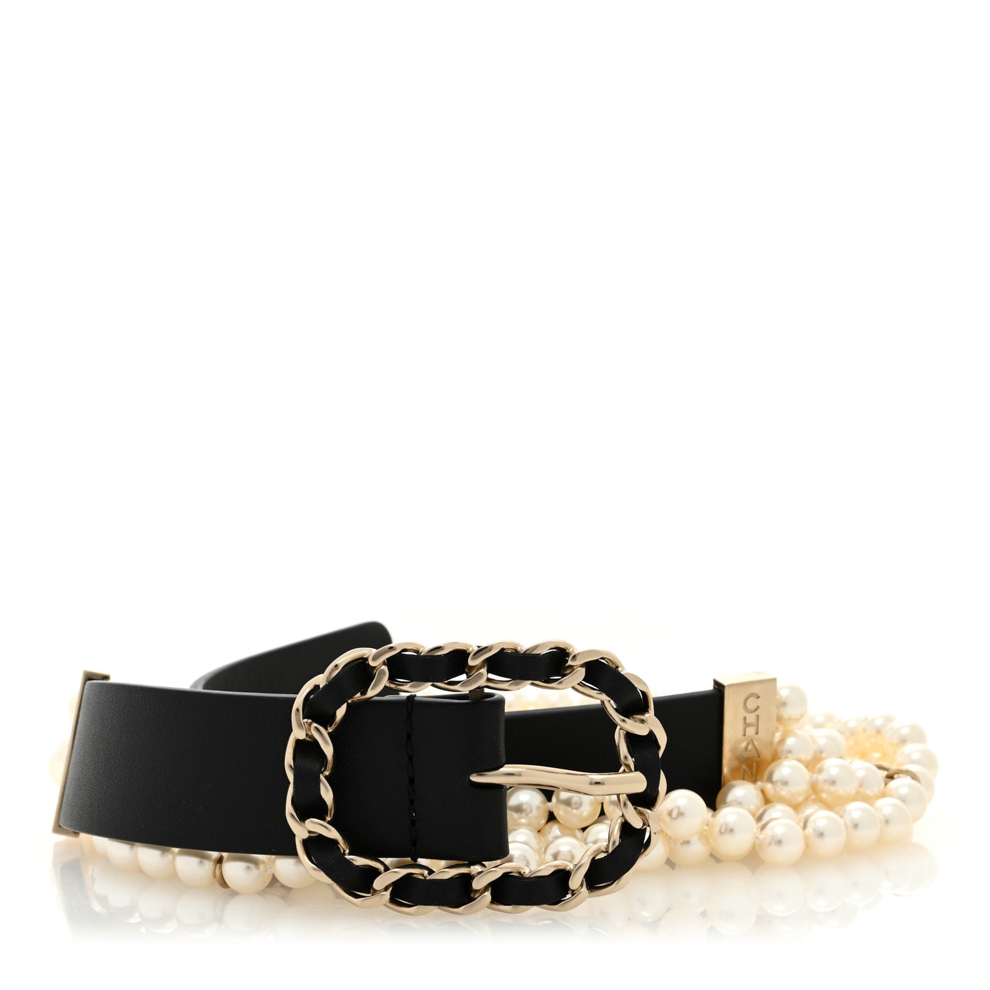 Lambskin CC Pearl Chain Belt 80 32 Black