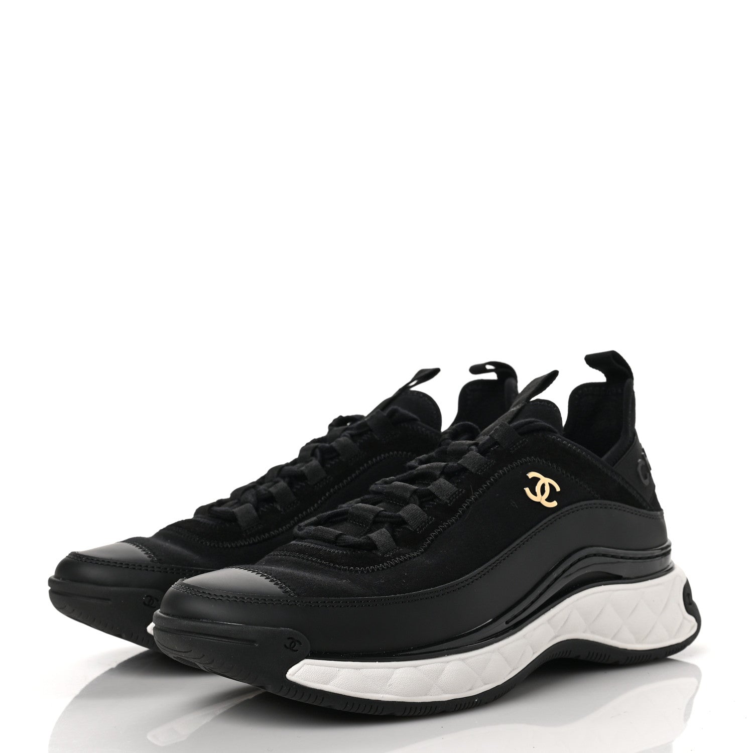 Chanel Velvet Calfskin Mixed Fibers CC Sneakers 38.5 Black 3 of 9