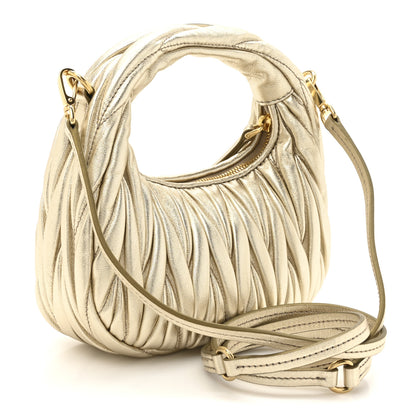 Miu Miu Metallic Nappa Matelasse Mini Wander Hobo Pirite 3 of 9