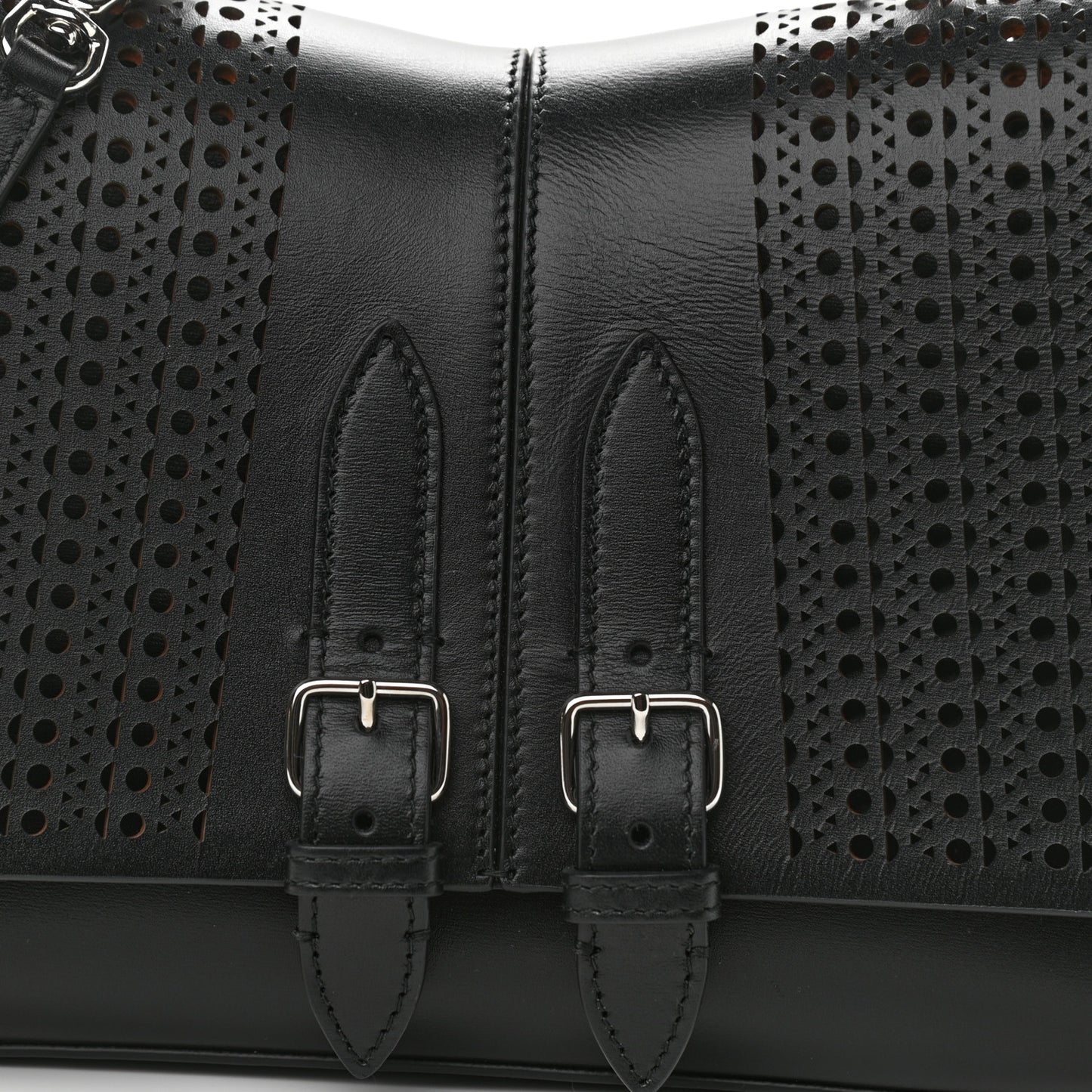 Calfskin Lux Laser Cut Mini Bellechasse 25 Top Handle Bag Black