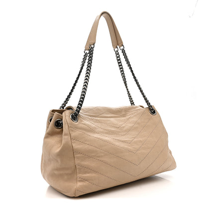 Saint Laurent Vintage Lambskin Chevron Monogram Medium Nolita Light Taupe 3 of 14