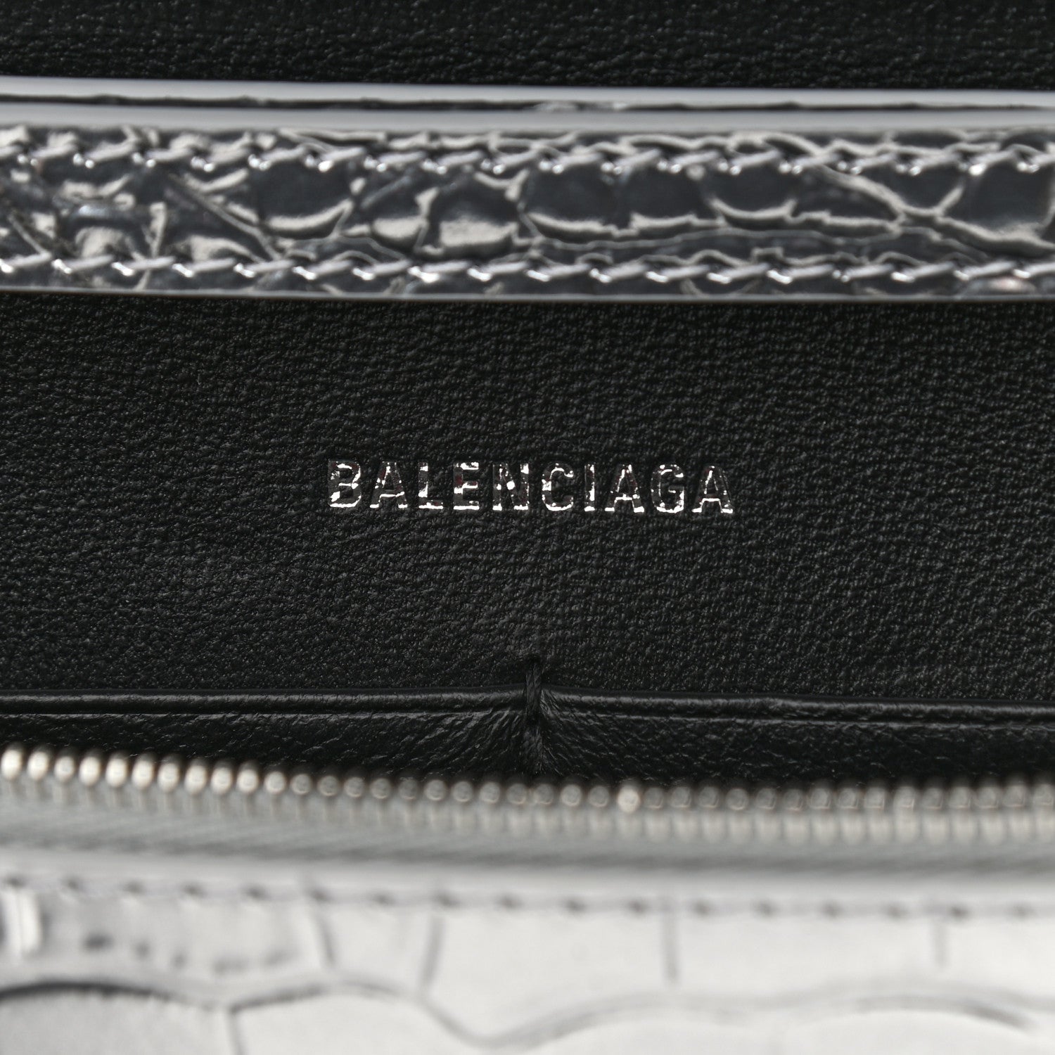 Balenciaga Metallic Calfskin Crocodile Embossed Hourglass Chain Bag Silver 8 of 8