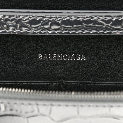 Balenciaga Metallic Calfskin Crocodile Embossed Hourglass Chain Bag Silver 8 of 8