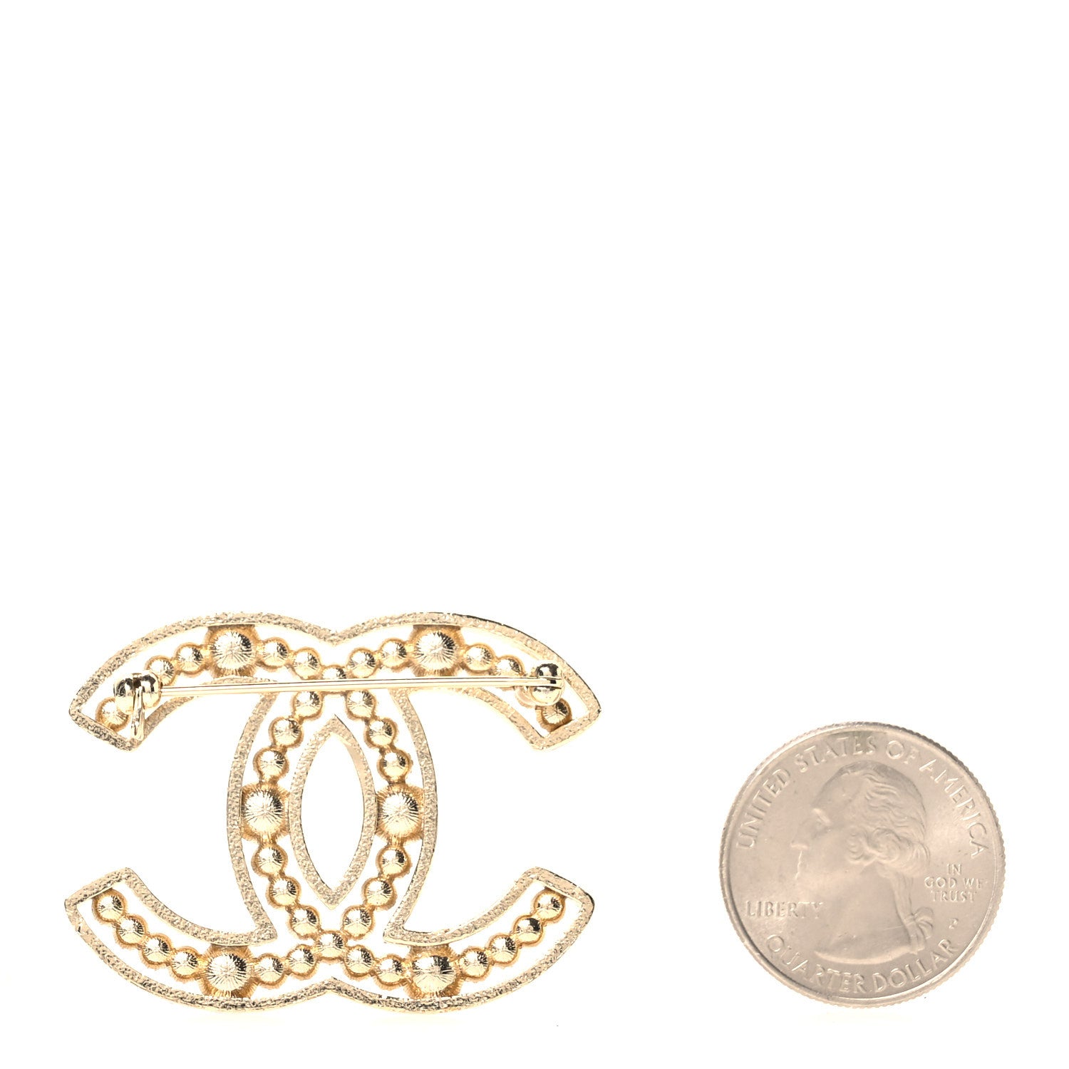 Chanel Metal Crystal Pearl CC Brooch Gold 2 of 4