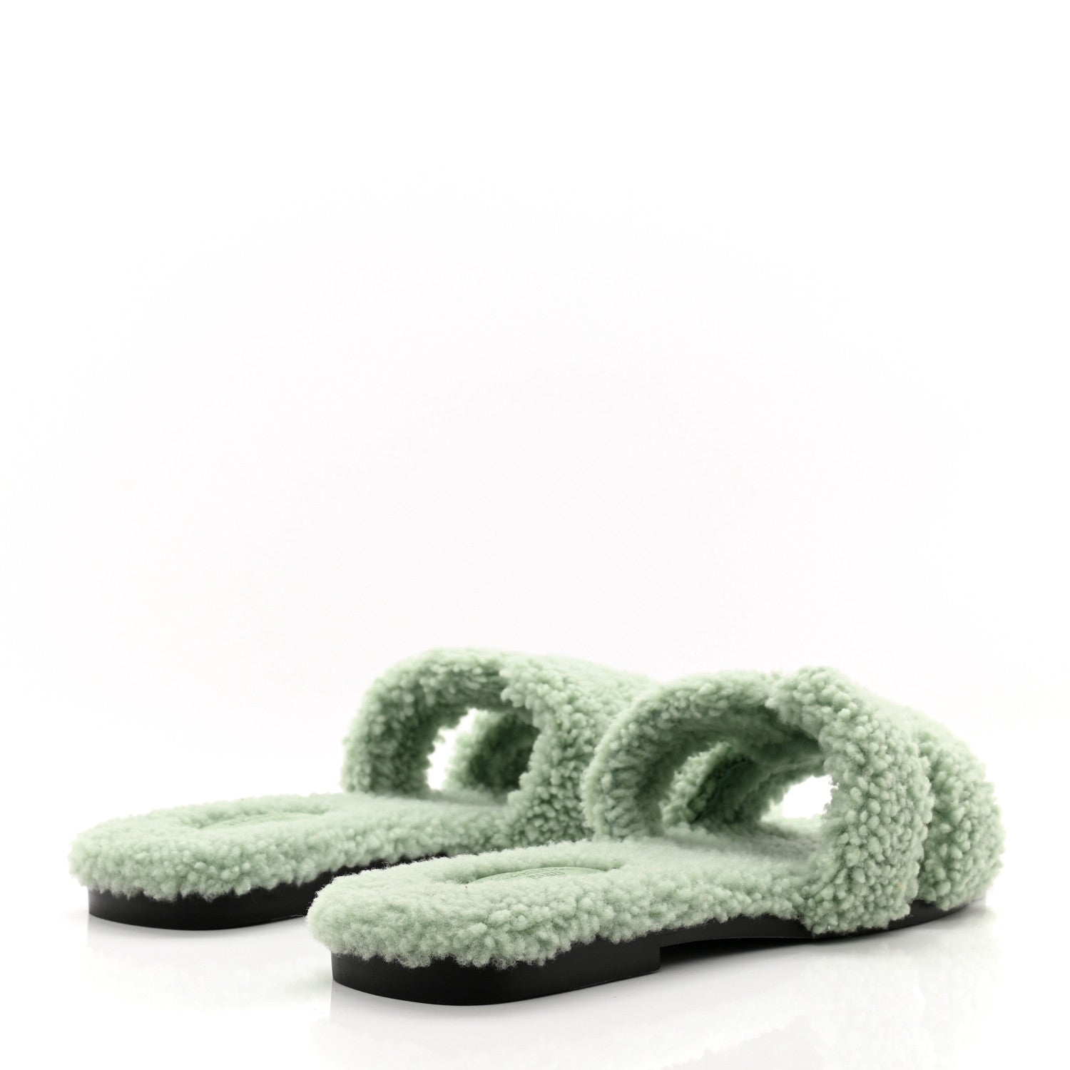 Hermes Woolskin Oran Sandals 39.5 Vert D’eau 4 of 8