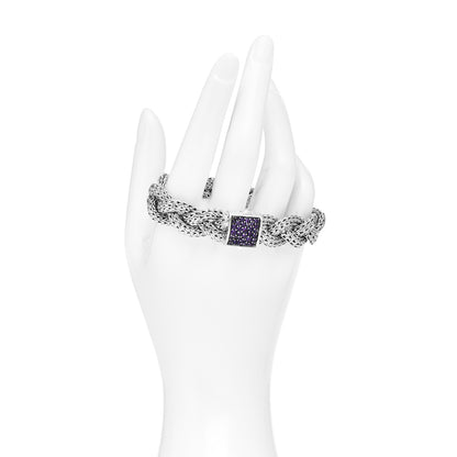 John Hardy Sterling Silver Amethyst 14mm Braided Classic Chain Clasp Bracelet 2 of 4