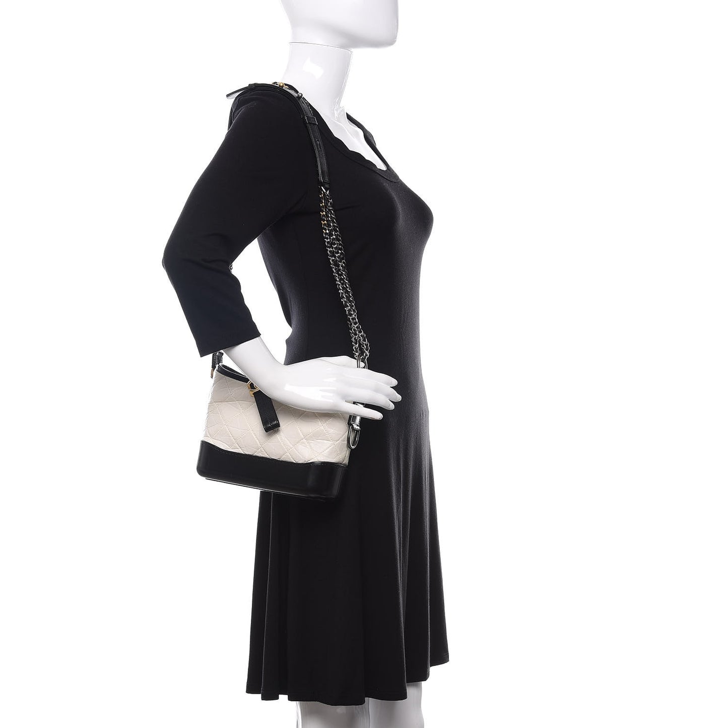 Aged Calfskin Quilted Small Gabrielle Hobo Black White