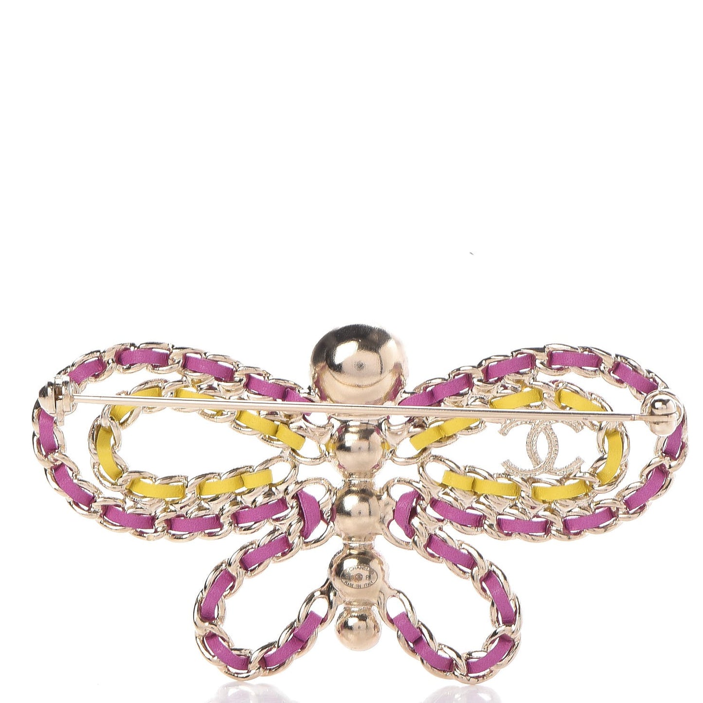 Lambskin Chain Pearl CC Butterfly Brooch Pink Yellow Gold
