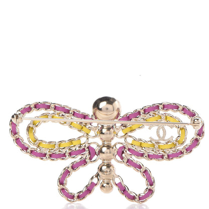 Chanel Lambskin Chain Pearl CC Butterfly Brooch Pink Yellow Gold 3 of 5