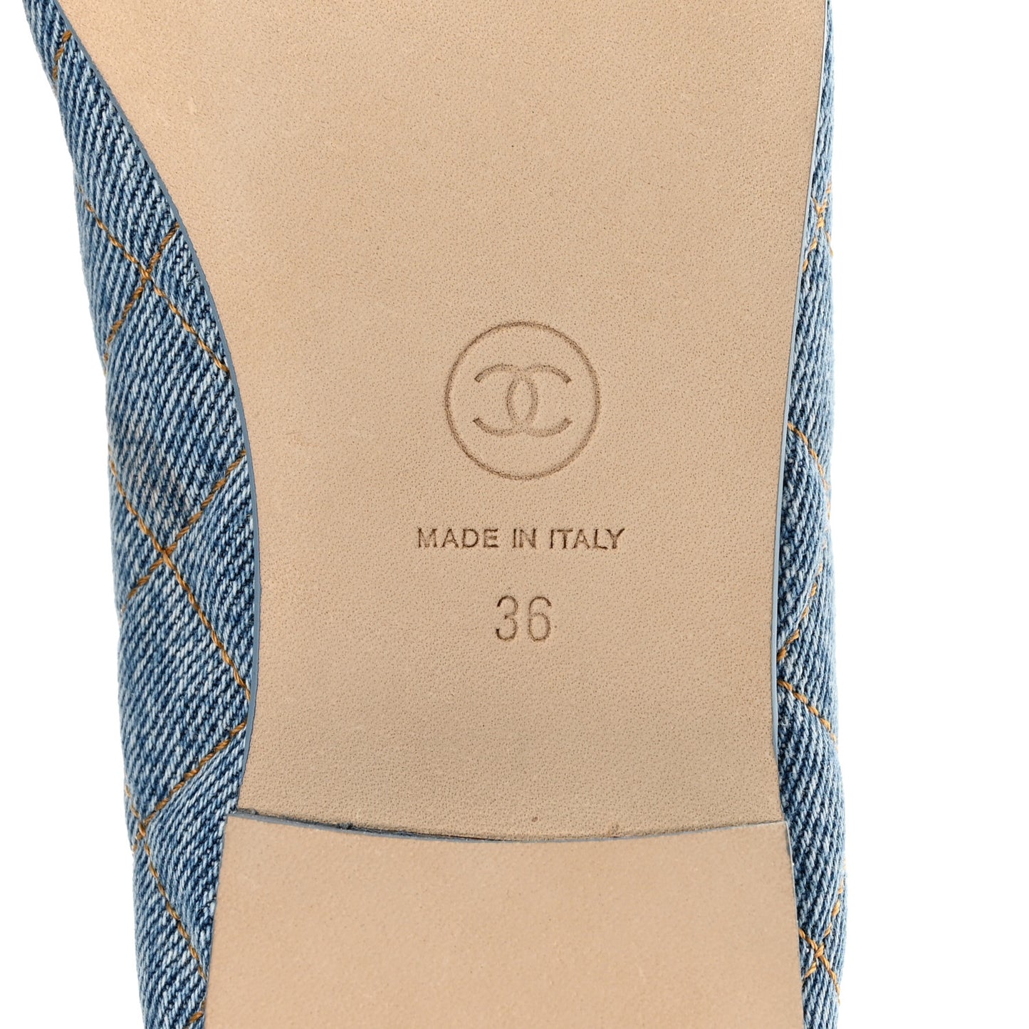 Denim Quilted CC Cap Toe Ballerina Flats 36 Light Blue