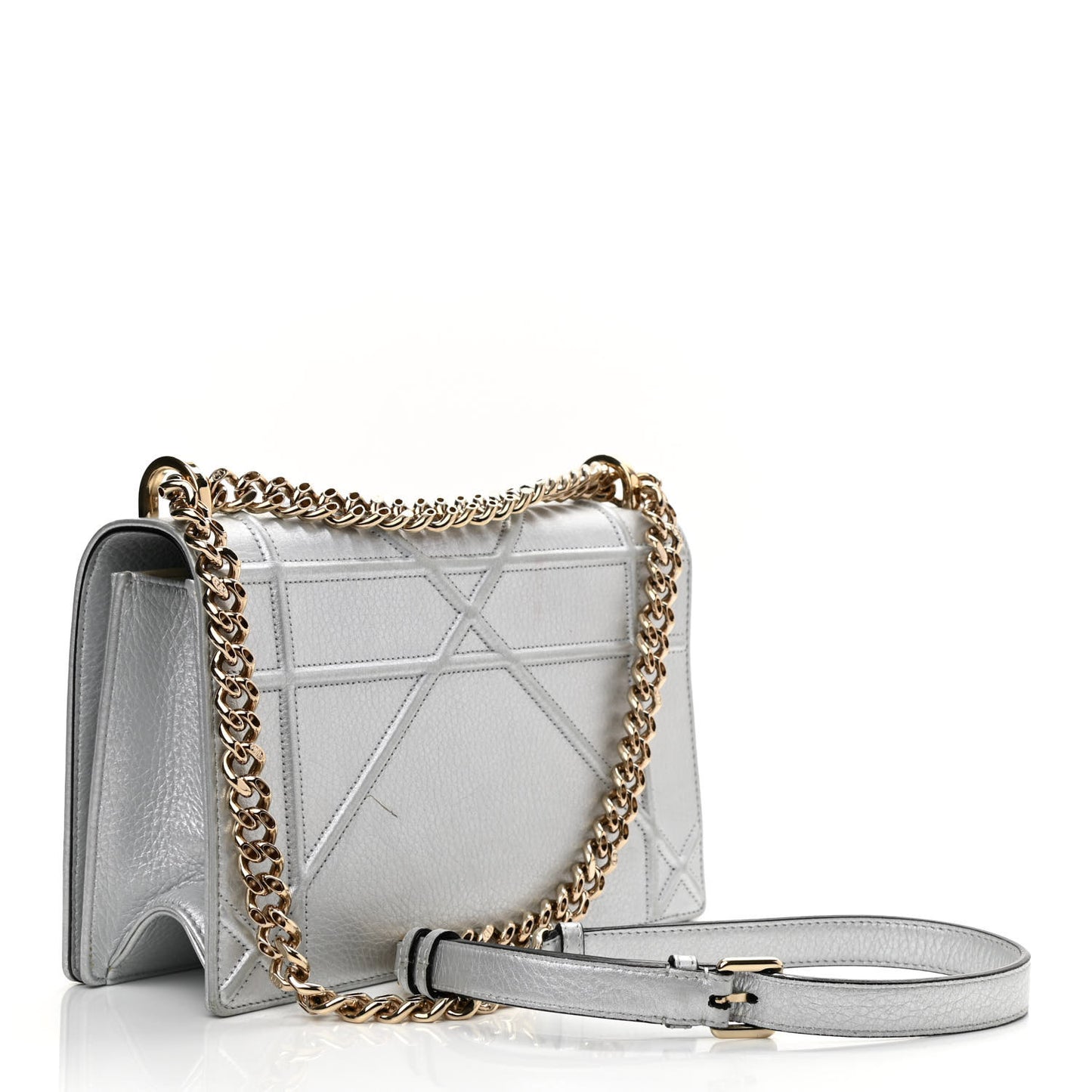 Metallic Grained Calfskin Medium Diorama Flap Bag Silver