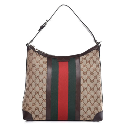 Gucci Monogram Vintage Web Medium Hobo Dark Brown 1 of 12