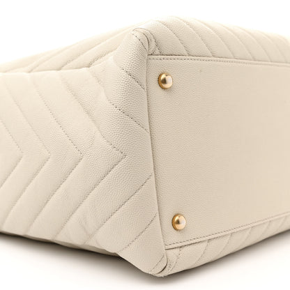 Chanel Caviar Chevron Quilted Coco Handle Shopping Tote Ivory 10 of 13