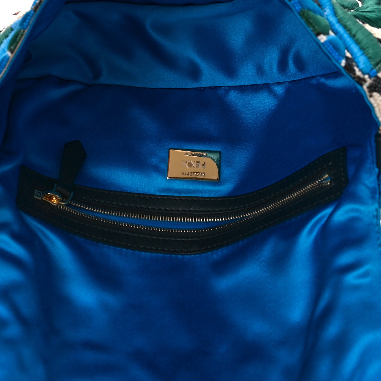 Beaded Vitello Dolce Leaf Embroidered Baguette Multicolor Black