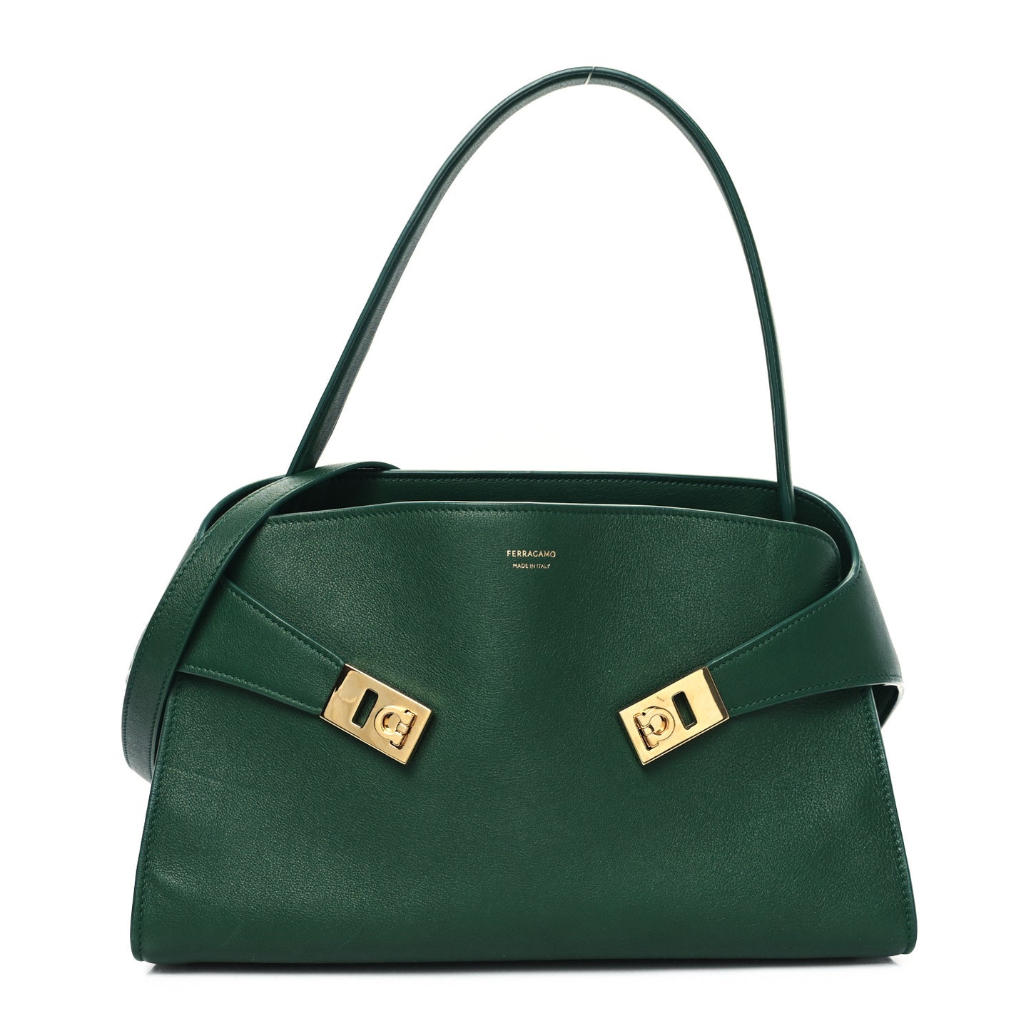 Calfskin Medium Hug Soft Shoulder Bag Forest Green